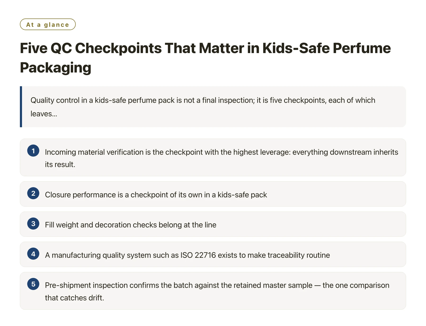 Five QC Checkpoints That Matter in Kids-Safe Perfume Packaging——全文要点速览